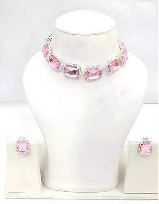ASCEND Alloy Silver Pink Jewellery Set(Pack of 1)