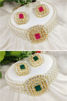 DESTINYART Alloy Gold-plated Green, Red Jewellery Set(Pack of 2)