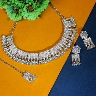 Atasi International Alloy Rhodium Silver, White Jewellery Set(Pack of 1)