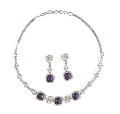 GEMRON JEWEL Brass Rhodium Purple Jewellery Set(Pack of 1)