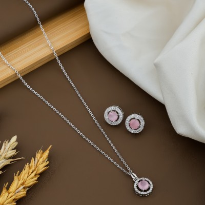 Temora Alloy Sterling Silver Pink Jewellery Set(Pack of 3)