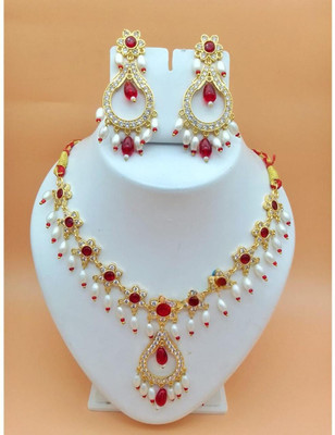 NIKYANKA Alloy Gold-plated Red Jewellery Set(Pack of 1)