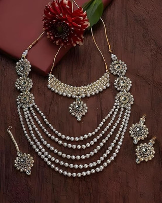 Aditya Fashion Metal Gold-plated Beige Jewellery Set(Pack of 1)