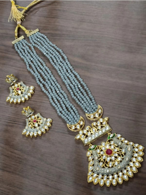 Poojajewl Brass Gold-plated Grey Jewellery Set(Pack of 3)