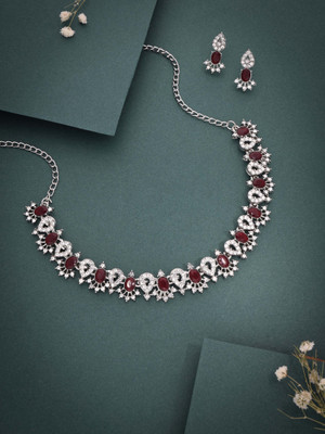 Sangria Brass Gold-plated Silver, White, Maroon Jewellery Set(Pack of 1)