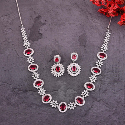 Paaru Brass 958 Silver Red Jewellery Set(Pack of 1)