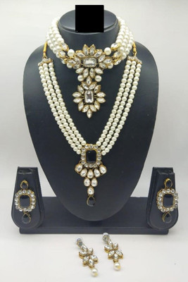 house of common Alloy Gold-plated Black, White Jewellery Set(Pack of 1)