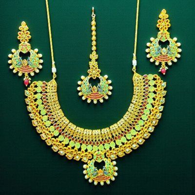Aroras Bridal & Fashion Jewellery Brass Gold-plated Multicolor Jewellery Set(Pack of 1)