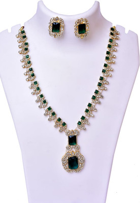 RJ f Silver, Alloy Gold-plated White, Green Jewellery Set(Pack of 1)