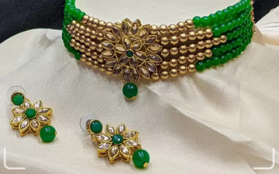 jatin imitation Metal Gold-plated Green Jewellery Set(Pack of 3)