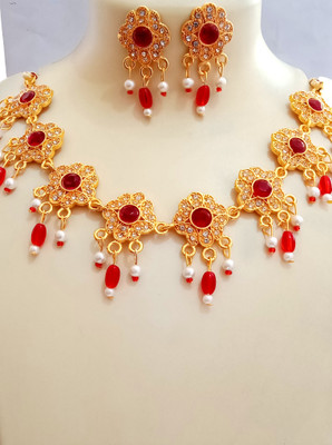 Nawab Collection Brass Gold-plated Maroon Jewellery Set(Pack of 1)