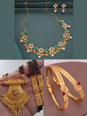VEDDAA Brass Gold-plated Red, Green Jewellery Set(Pack of 3)