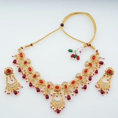 Ethnic Jewels Brass Gold-plated Red Jewellery Set(Pack of 1)