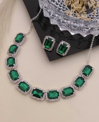 ShringarHouse Stone, Alloy Sterling Silver, Silver Silver, Green Jewellery Set(Pack of 1)