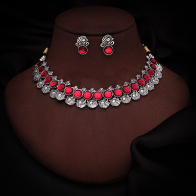 Vedda Brass Brass Silver, Pink Jewellery Set(Pack of 1)