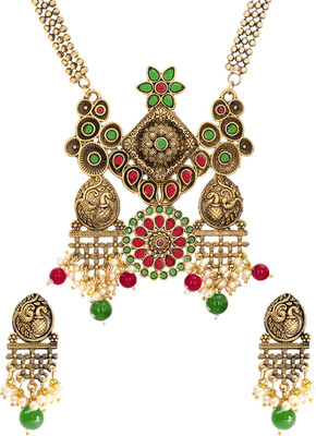 Shining Jewel Brass Brass Ruby Red, Green Jewellery Set(Pack of 3)