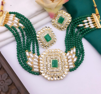 Shree Jai Sai Art Alloy Gold-plated Green Jewellery Set(Pack of 1)
