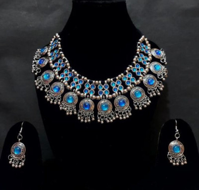Kaima Alloy Silver Blue Jewellery Set(Pack of 1)