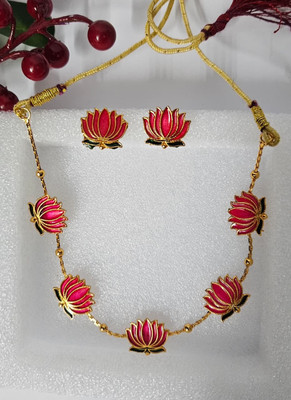 Azora Collections Brass Gold-plated Pink Jewellery Set(Pack of 1)