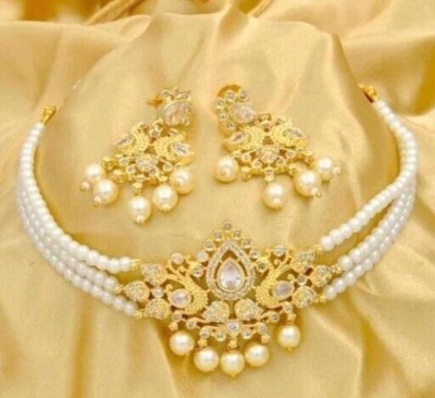 Shree Shyam Brass Gold-plated White Jewellery Set(Pack of 1)