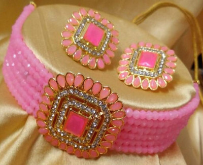 radhee imitation Brass, Crystal Brass Pink Jewellery Set(Pack of 1)