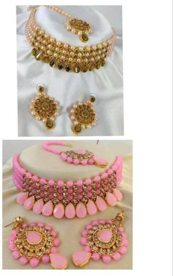 Ruhi Alloy Gold-plated Pink, Gold Jewellery Set(Pack of 1)