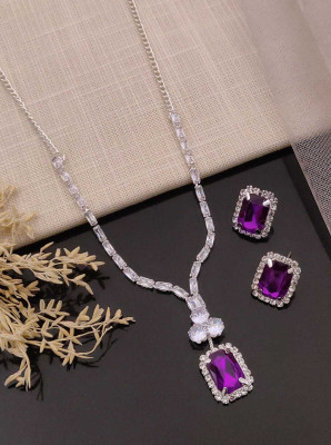 ShringarHouse Stone, Alloy Sterling Silver, Silver Silver, Purple Jewellery Set(Pack of 1)