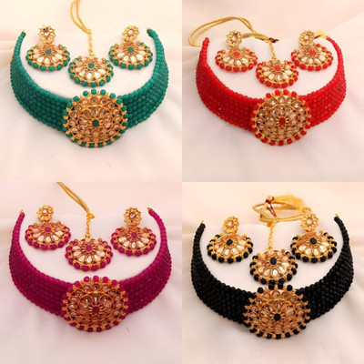 Mithila Arts Alloy Gold-plated Green, Red, Pink, Black Jewellery Set(Pack of 4)