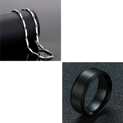 Vipunj Stainless Steel Sterling Silver, Titanium Black, Silver Jewellery Set(Pack of 2)