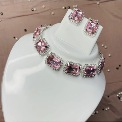 SSDNTRADING Alloy Silver Pink Jewellery Set(Pack of 1)