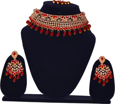 Radha Brass Gold-plated Red Jewellery Set(Pack of 1)