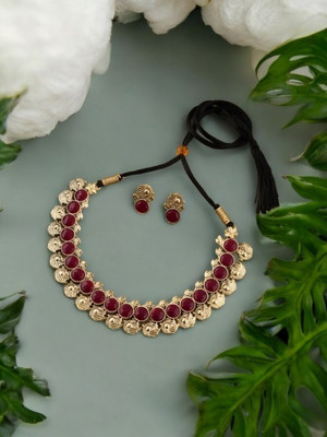 Matram Alloy Gold-plated Maroon Jewellery Set(Pack of 1)