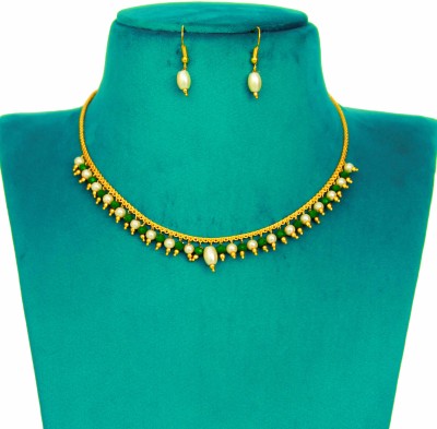 kashvi pearls and jewellers Alloy Gold-plated Green, White Jewellery Set(Pack of 1)