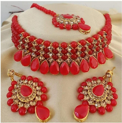 Gorgeous Gems Brass Red, Gold Jewellery Set(Pack of 1)