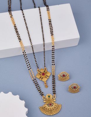 house of common Brass Gold-plated Gold, Black Jewellery Set(Pack of 2)