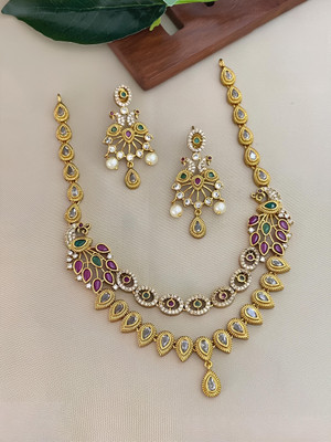 PBM CREATIONS Copper Gold-plated White, Gold, Multicolor Jewellery Set(Pack of 3)