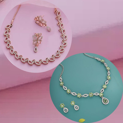 Sangria Brass Gold-plated Rose Gold, Silver, Green Jewellery Set(Pack of 2)