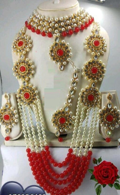 D ZINE JEWELLERS Stone, Alloy White, Red Jewellery Set(Pack of 1)