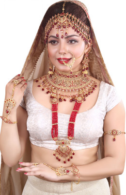 SHREE MK JEWELLERS Alloy Gold-plated Maroon, Gold Jewellery Set(Pack of 1)
