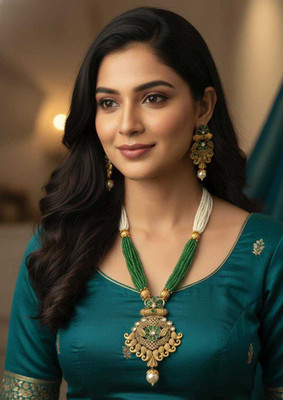 URVSSTORE Brass Gold-plated Green Jewellery Set(Pack of 3)