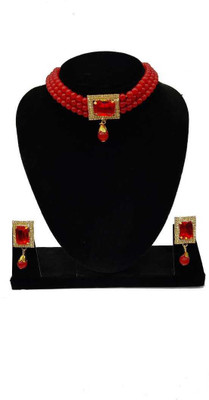 Nivaan Alloy Gold-plated Red Jewellery Set(Pack of 1)