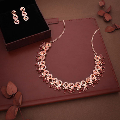 Sangria Brass Gold-plated Rose Gold, White, Maroon Jewellery Set(Pack of 1)