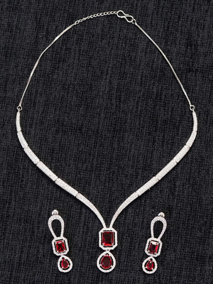 Zoey Brass Silver Red Jewellery Set(Pack of 3)