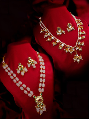 Vermont Brass Gold-plated Pink, White Jewellery Set(Pack of 2)