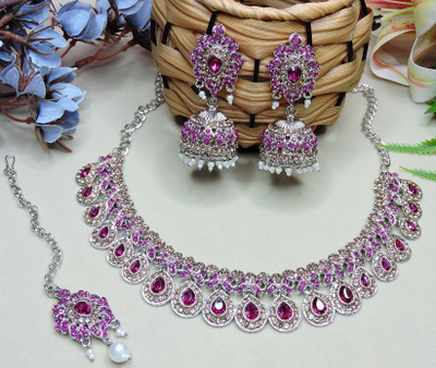 VATSALYA creation Alloy Silver Pink Jewellery Set(Pack of 1)