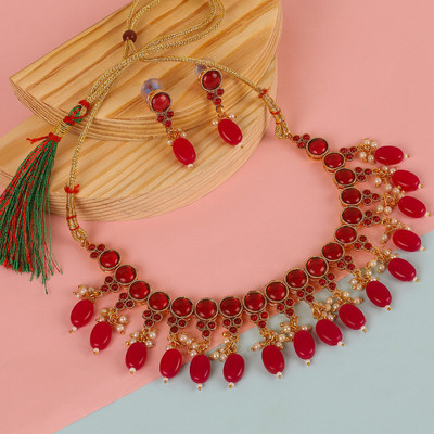 Amrruttam Alloy Gold-plated Red Jewellery Set(Pack of 1)