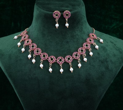 TONOLIKA JEWELLERY Brass, Alloy Gold-plated Pink Jewellery Set(Pack of 1)