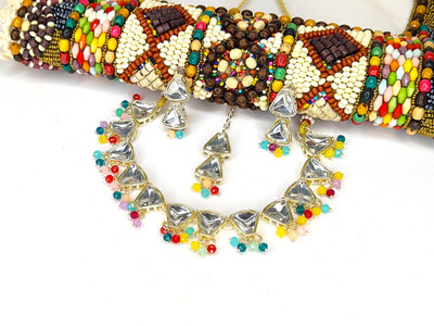 Zarmar fashion Stone Gold-plated Gold, White, Multicolor Jewellery Set(Pack of 1)