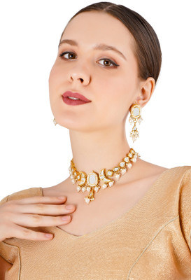 Finekraft Alloy Gold-plated White, Gold Jewellery Set(Pack of 1)