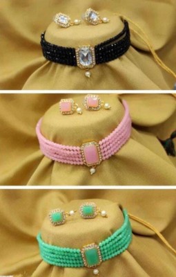 abdur raheem jewellers Stone Pink, Green, Black Jewellery Set(Pack of 3)